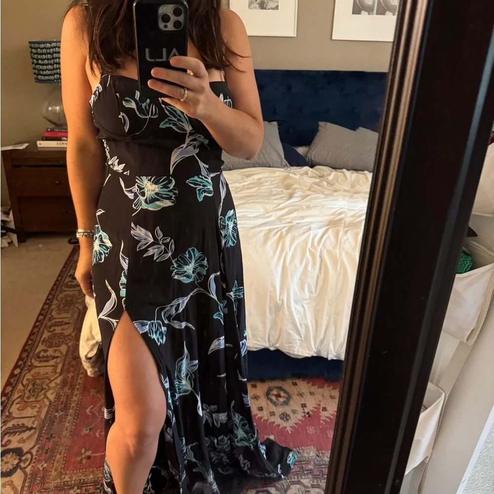 Yumi Kim Silk Bustier Maxi Dress with Blue Floral Design - Picture 2 of 8